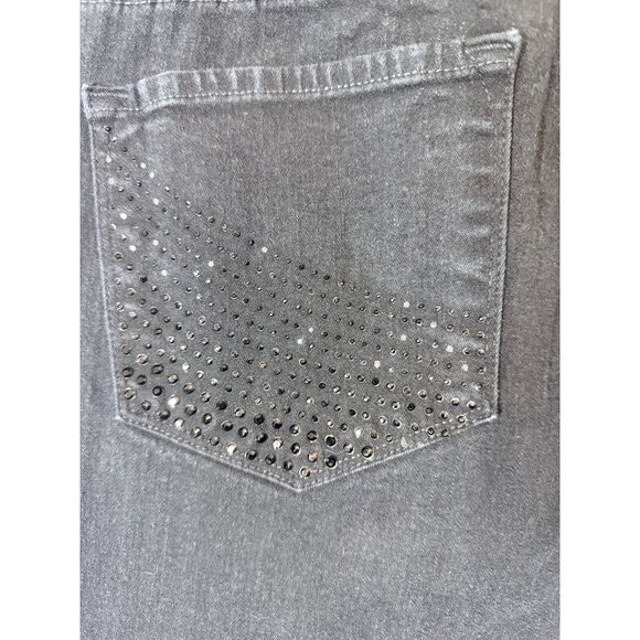 NYDJ Womens Black Straight-Leg Jeans With Rhinestone Back Pockets Size 8 Made In - Picture 12 of 13